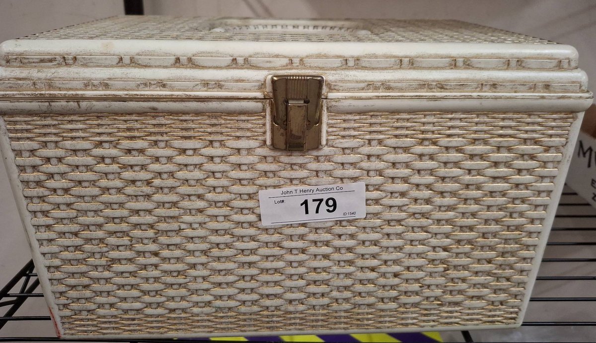 White Wicker-Style Sewing Box With Notions