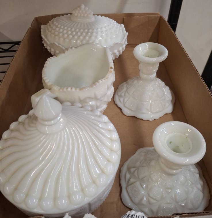 White Milk Glass Candy Dishes and Candle Holders