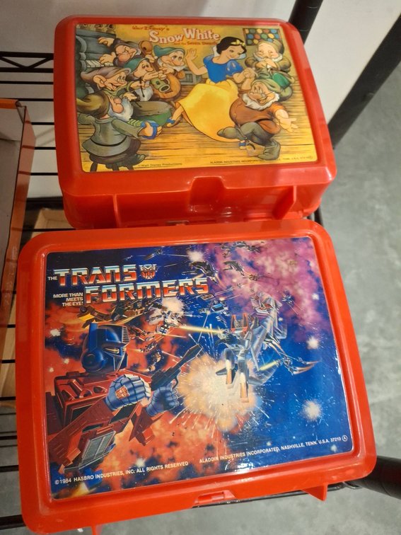 2 Aladdin Plastic Lunch Boxes Transformers Snow White