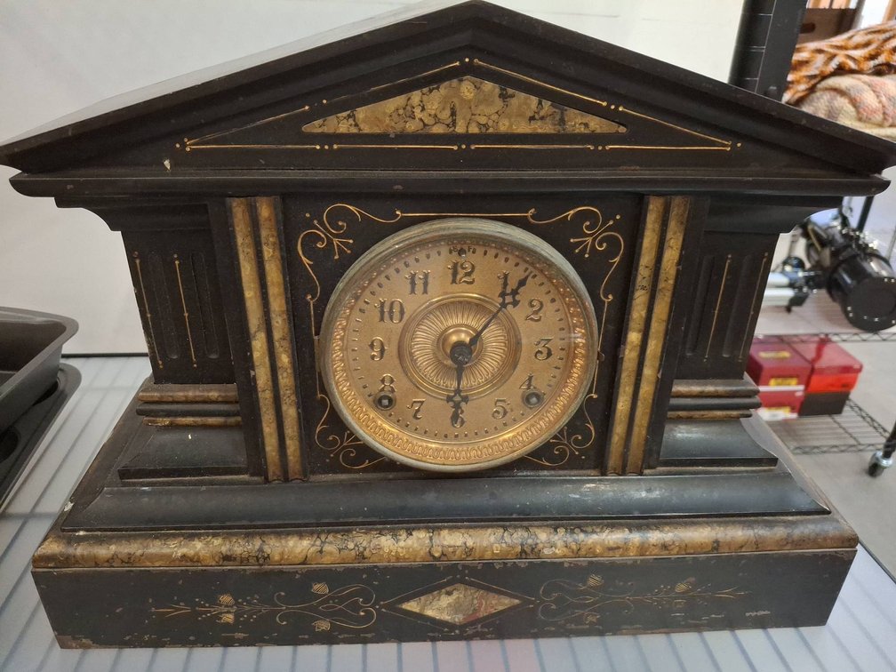 Ansonia Mantel Clock Black Faux Marble Trim