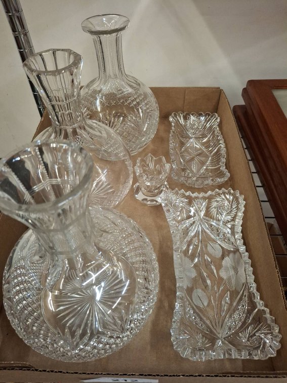 Cut Glass Crystal Decanters & Trays Lot