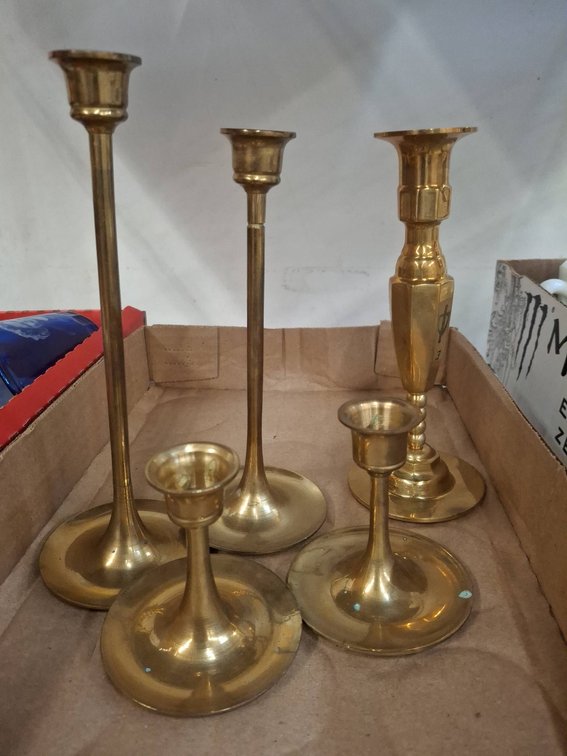 5 Mixed Brass Candle Holders