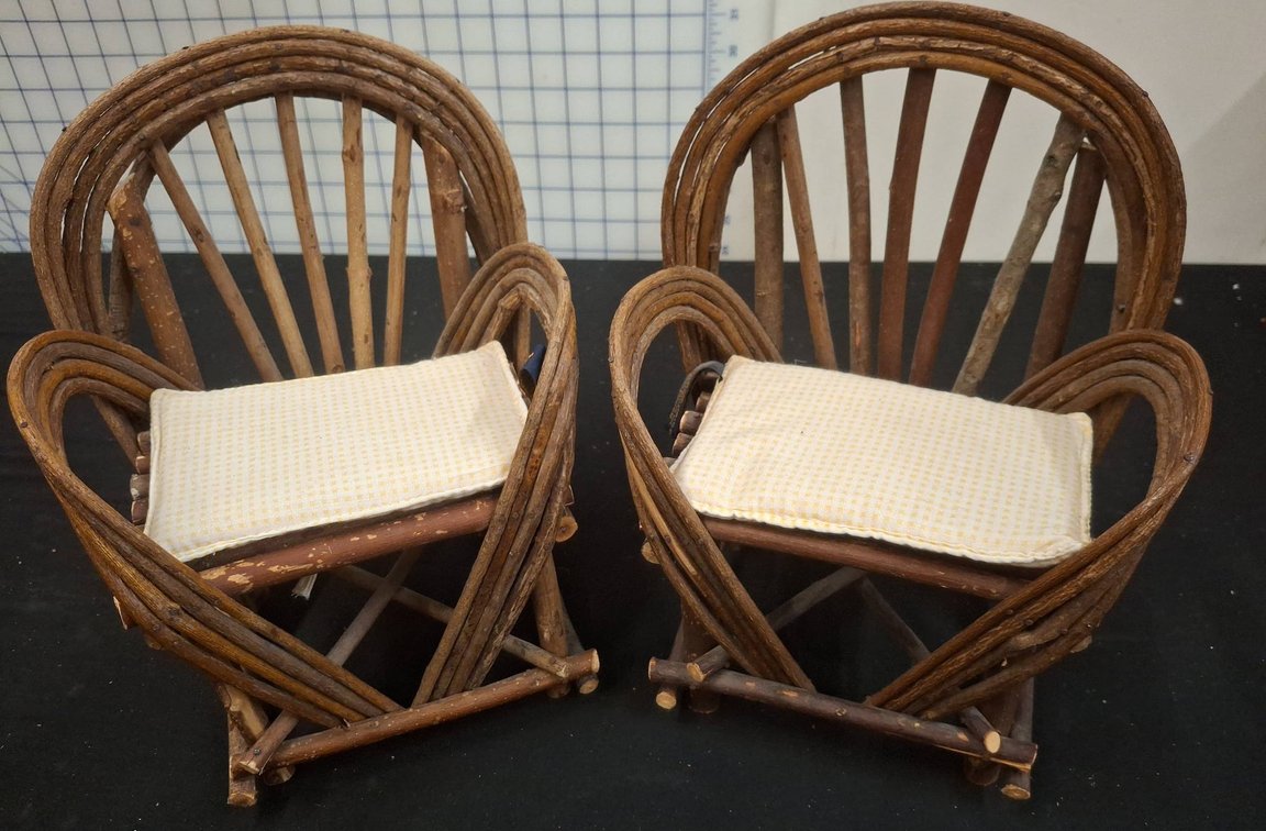 Pair Rustic Miniature Bentwood Chairs for dolls
