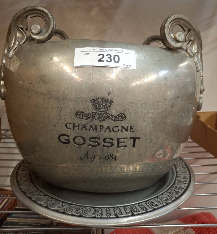 Gosset Champagne Metal Ice Bucket & Tray Set