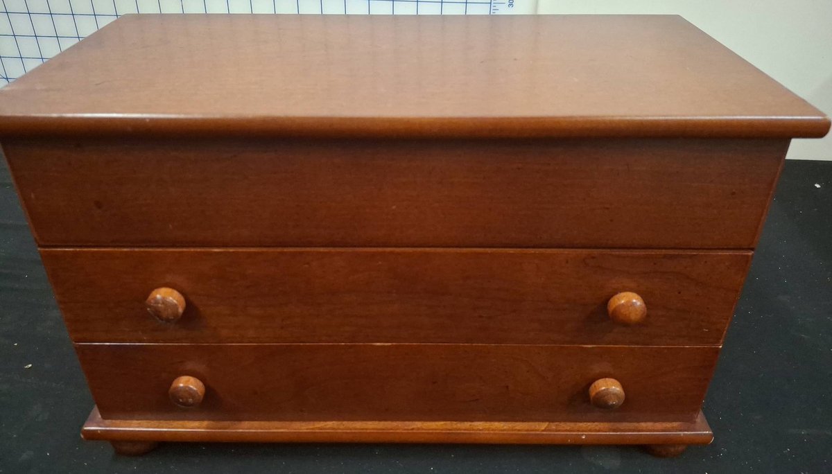 Wood Jewelry Box with Drawers and Blue Lining 14"×7"×8"