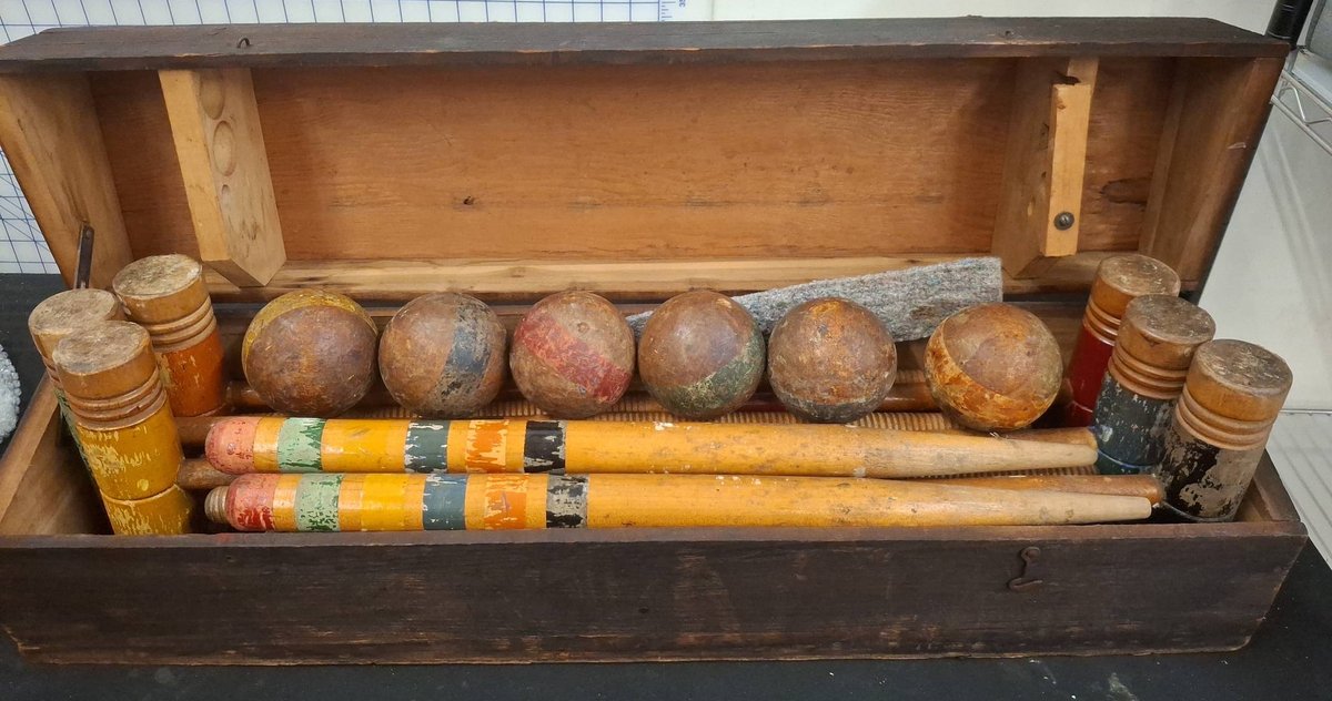 Wood Croquet Set with Balls, Mallets, Box