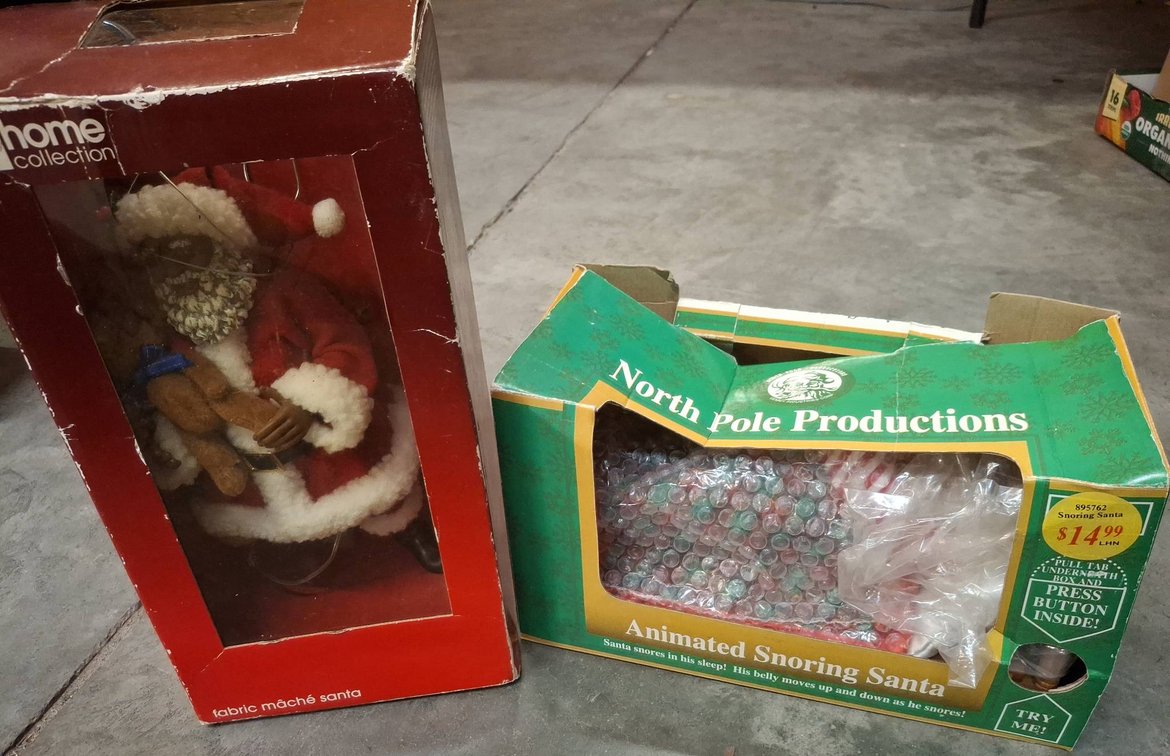 2 Boxed Santa Figures JCPenney & Animated Snoring