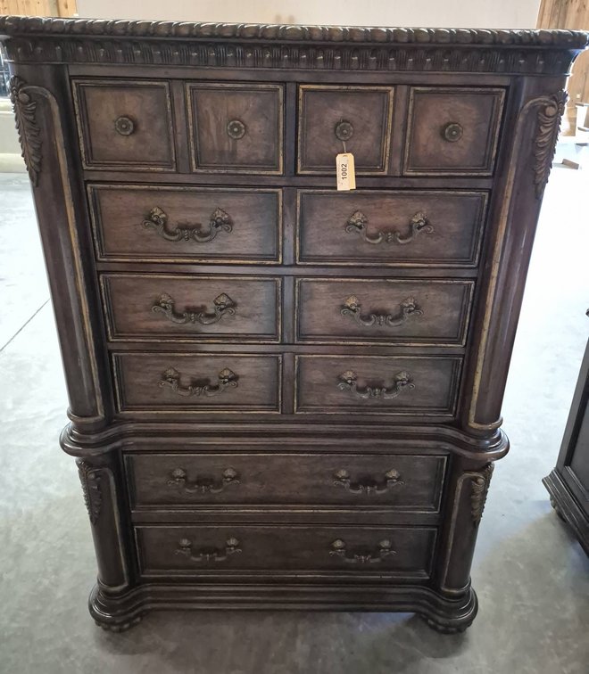 Dark Wood Chest of Drawers, Ornate Trim, 43x22x62