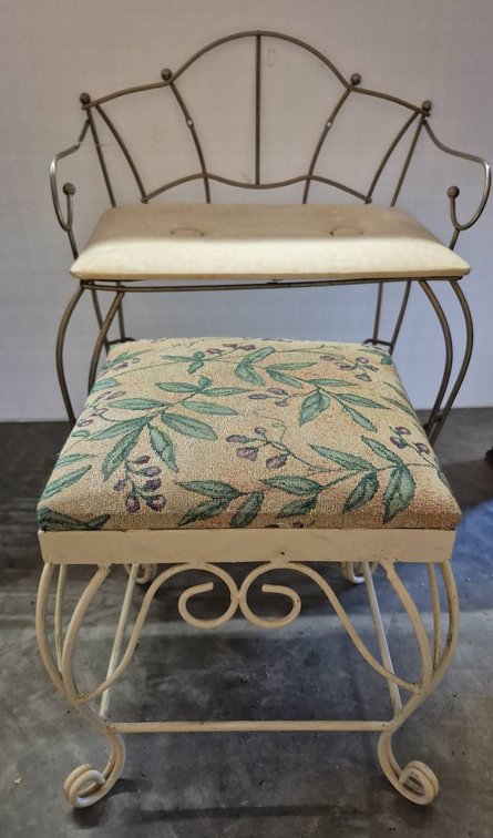 Metal Vanity Bench and Padded Stool Set