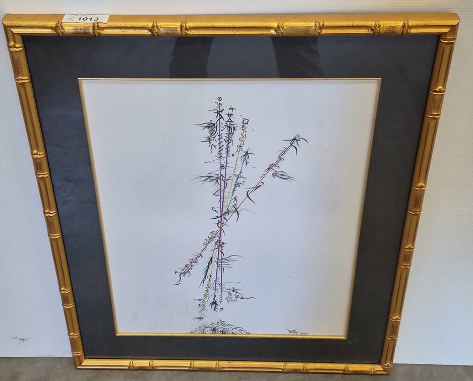 Framed Abstract Art Signed, 26x32 Inches