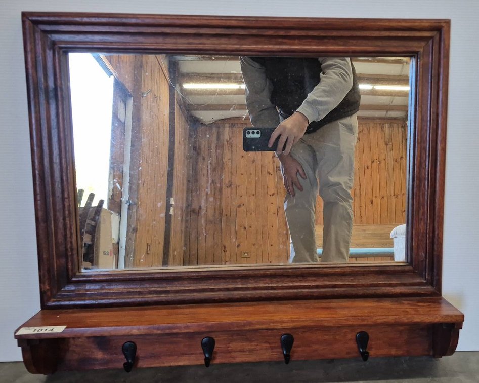 Wall Mirror With Shelf and Hooks, 26x5x24 Inches