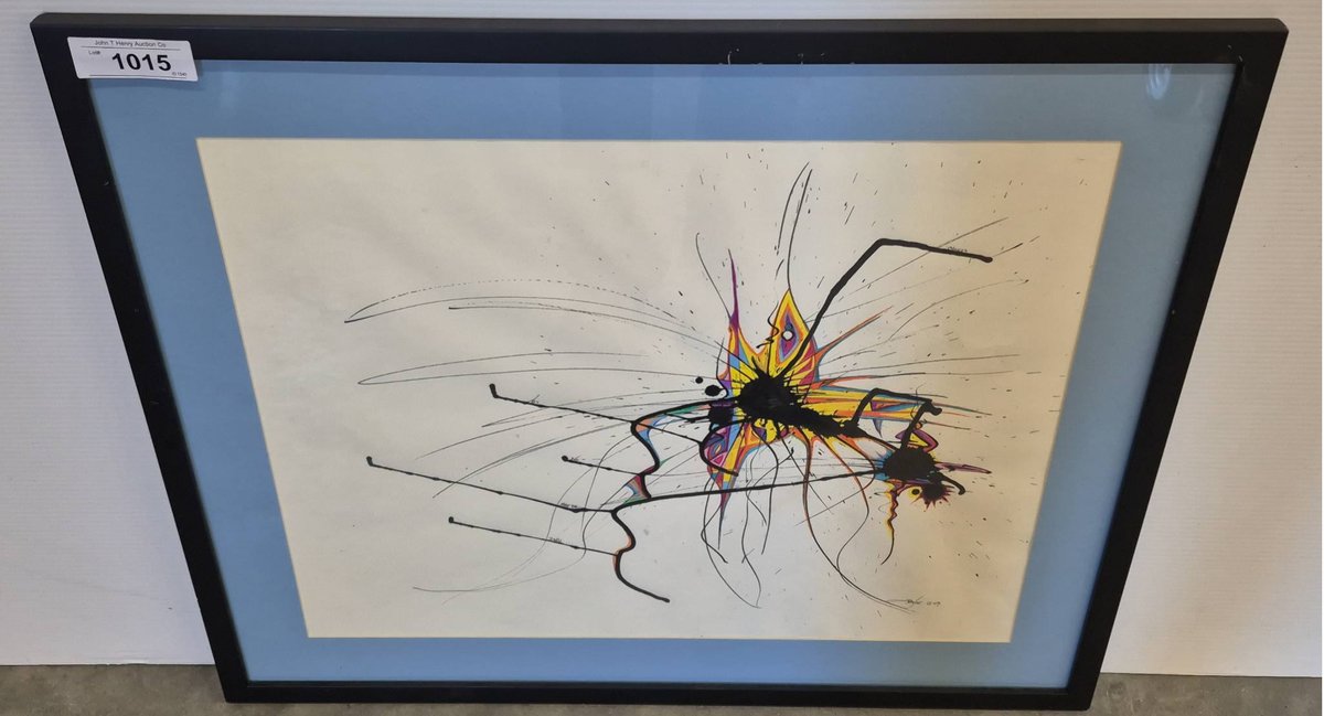 Framed Abstract Art Signed 2009, 27x23 Inches