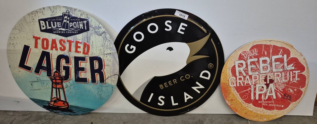 3 Beer Advertising Signs, 23 Inch Round