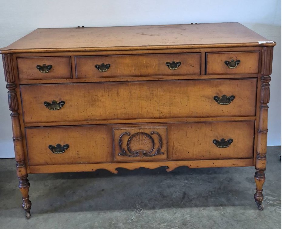 Wooden Dresser with Four Drawers on Casters