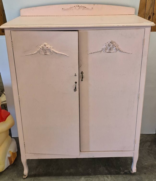 Pink Painted Wooden Cabinet with Drawers