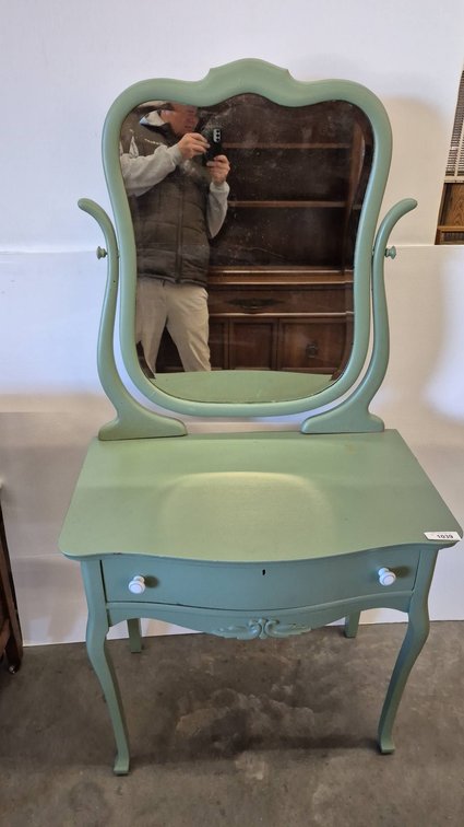 Green Wooden Vanity With Mirror And Drawer