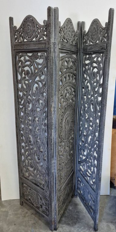Carved Wood Folding Screen, 28x72 Inches