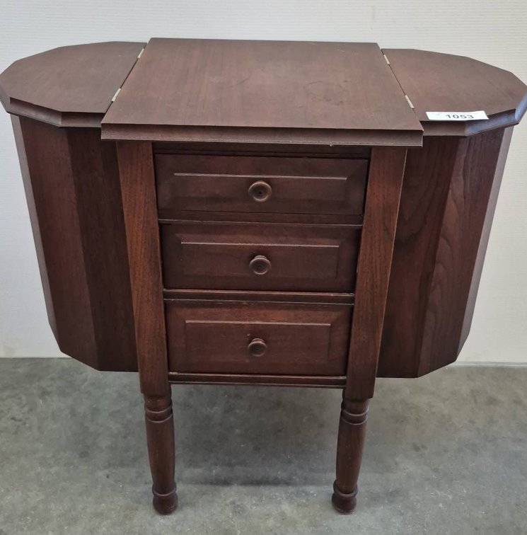 Dark Wood Sewing Table with Drawers and Bins