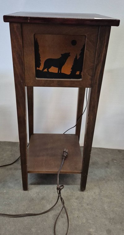 Wolf Motif Wood Accent Table with Lighted Panel