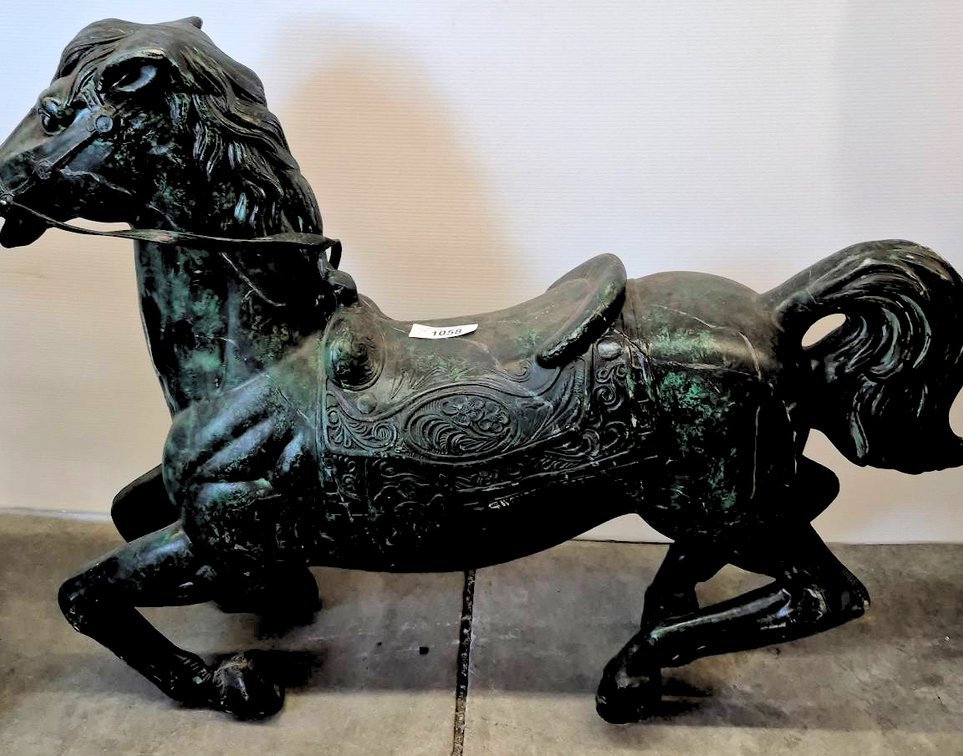 Patinated Metal Horse Sculpture 40x28 Inches