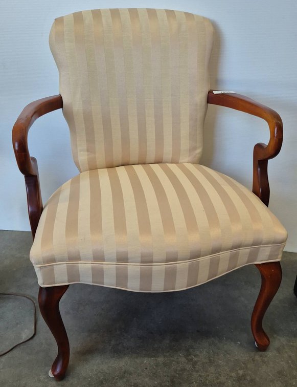 Striped Upholstered Armchair With Wood Frame