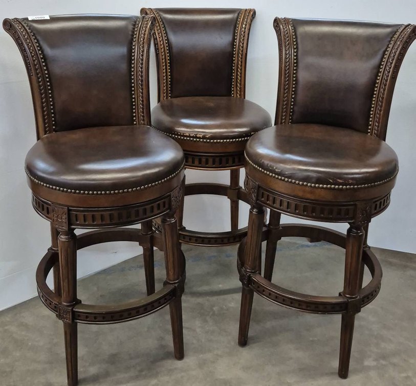 3 Brown Swivel Bar Stools, 31" Tall