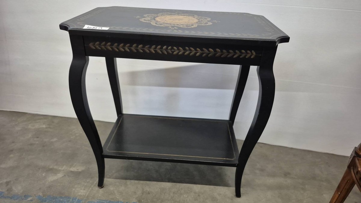 Black Side Table Gold Detailing 26x17x26 Inch