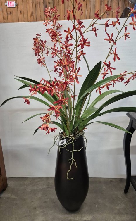 Artificial Orchid Plant in Tall Black Vase 55"