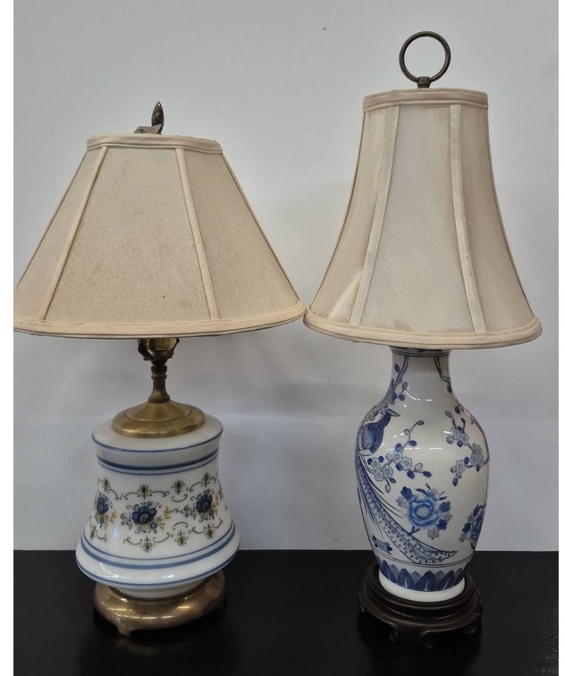 22" Blue and White Ceramic Table Lamps