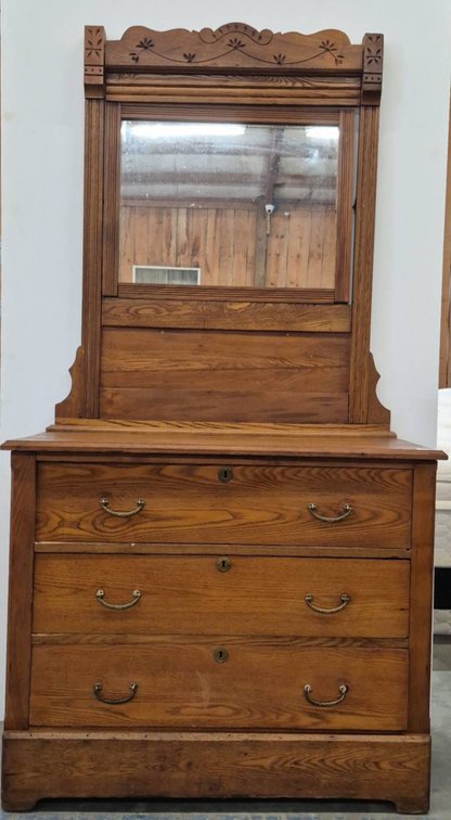 Wooden Dresser with Mirror and Four Drawers