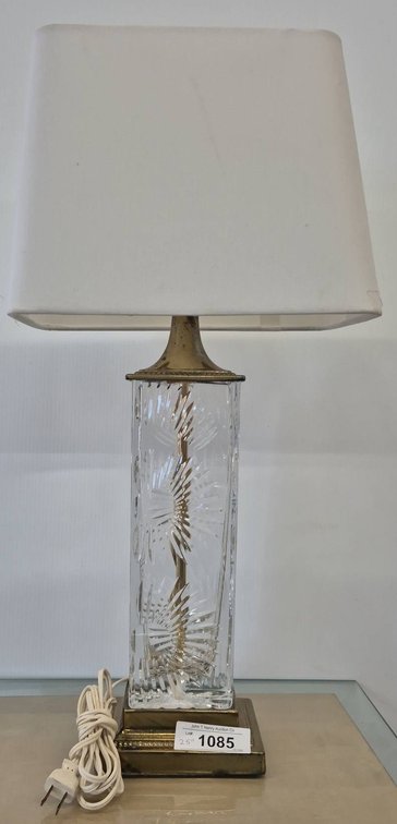 25" Cut Glass and Brass Table Lamp with Shade