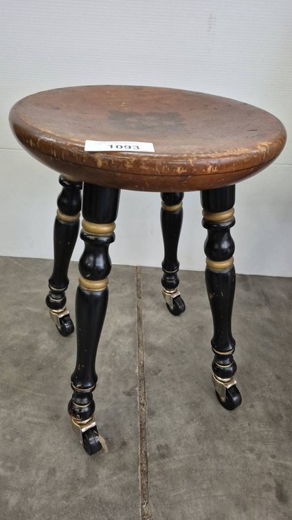 Wood Stool with Black Legs and Casters, 20"