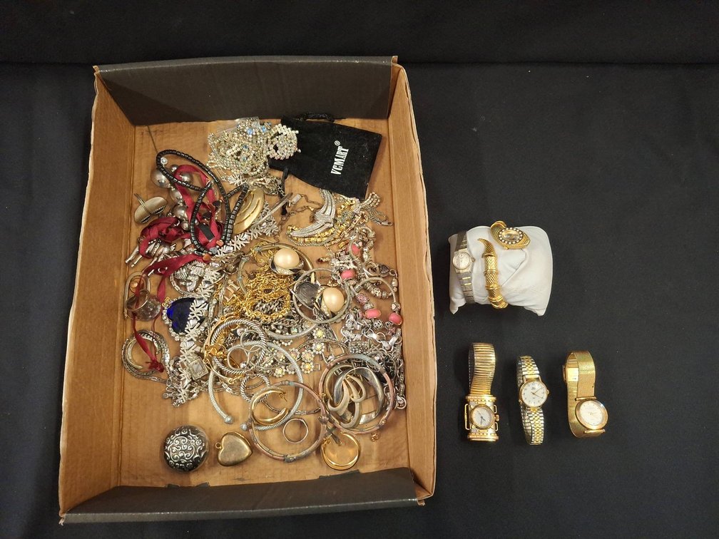 Women’s Costume Jewelry Lot With 5 Watches