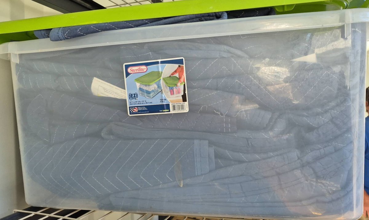 Plastic Tote With Moving Blankets Included