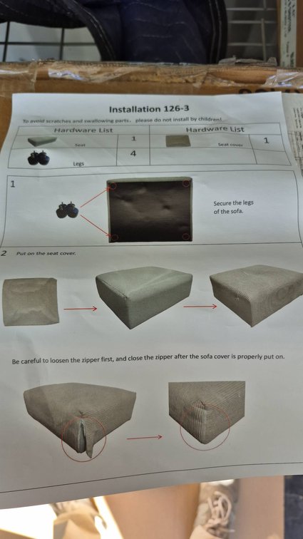 Sofa in Box With Installation Instructions