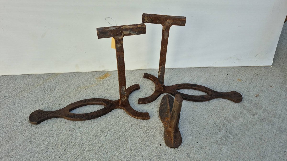 Pair Cast Iron Andirons & Door Stop