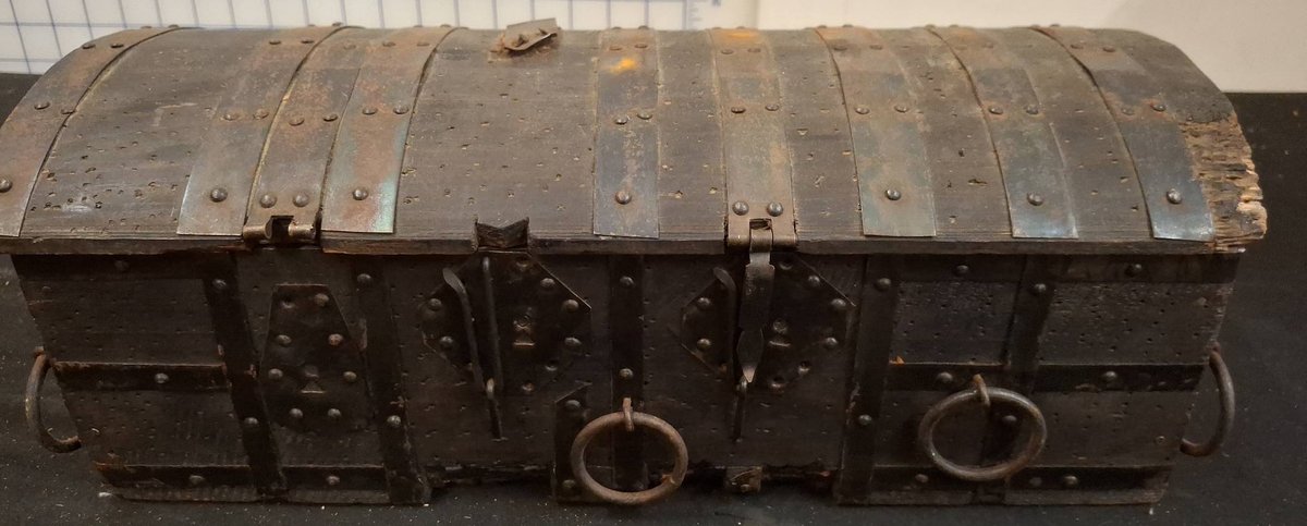 Wooden Trunk with Silverplate Flatware & Binoculars