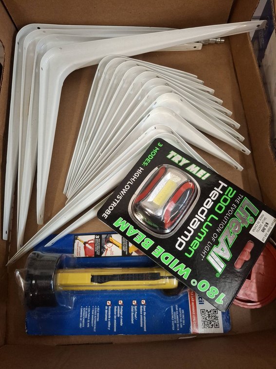 Shelf Brackets, LitezAll Headlamp, Flo Spout Lot