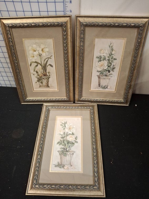 3 Barbara Mock Framed Floral Prints 9"×13"