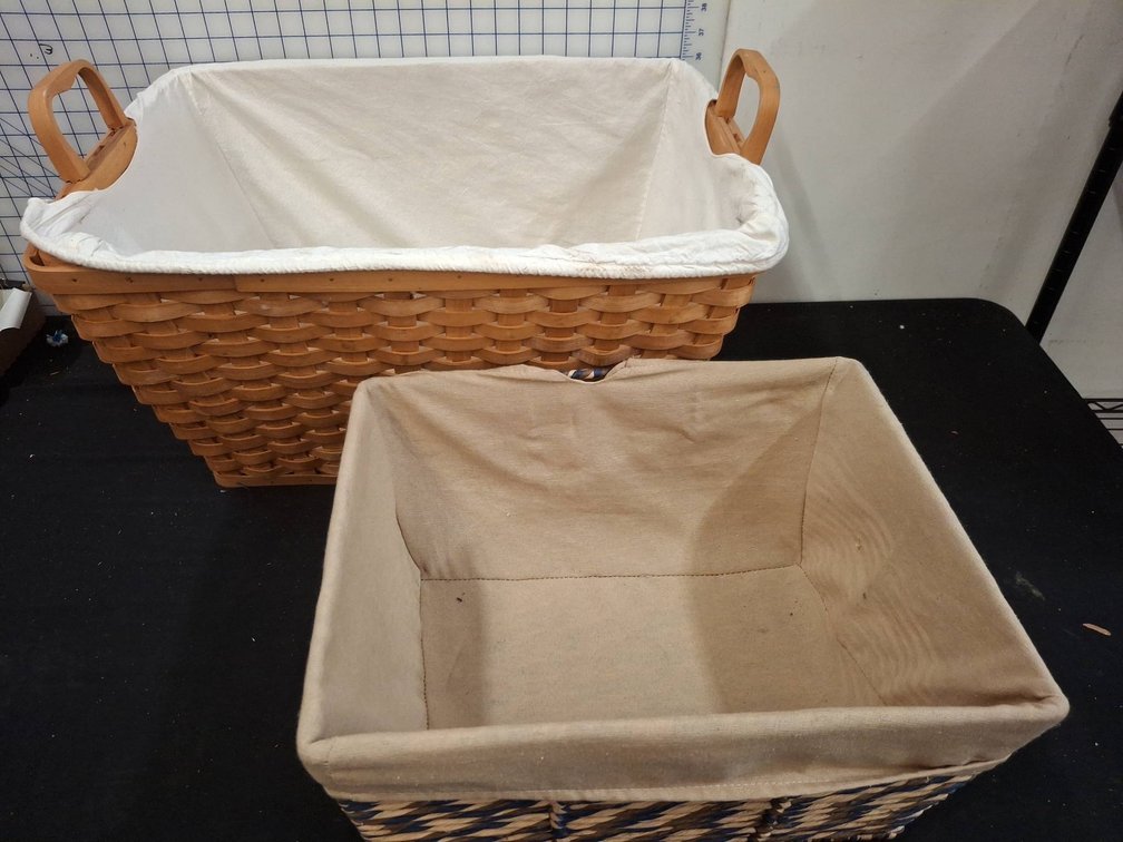 Two Woven Storage Baskets With Liners