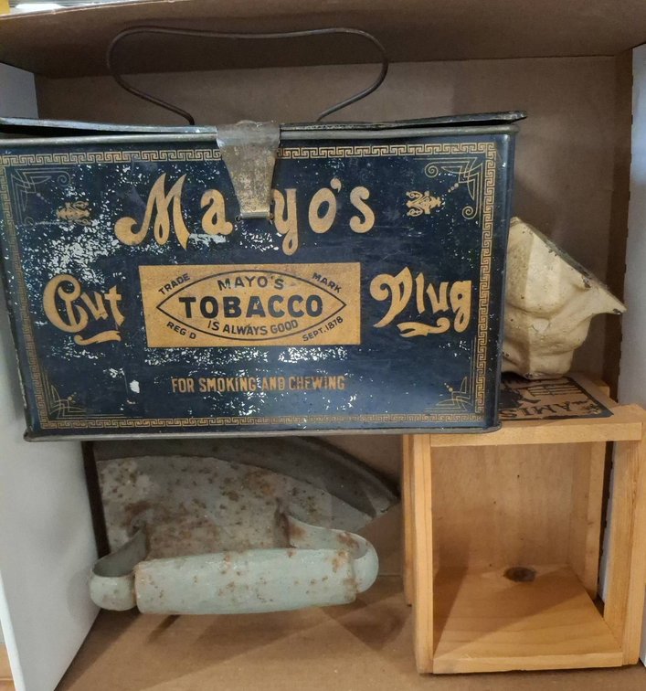 Mayo's Tobacco Tin, Iron, Amish Box, Décor Lot