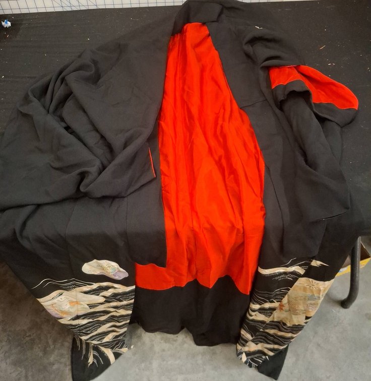 Black Kimono with Embroidered Sleeves