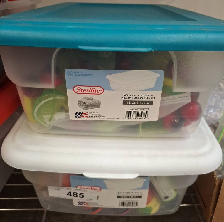 Sterilite Bins With Paints and Fake Fruit