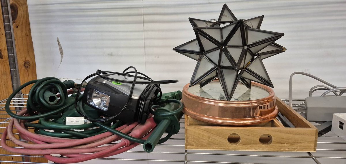 Lot: Clock, Flatware, Cords, Pump