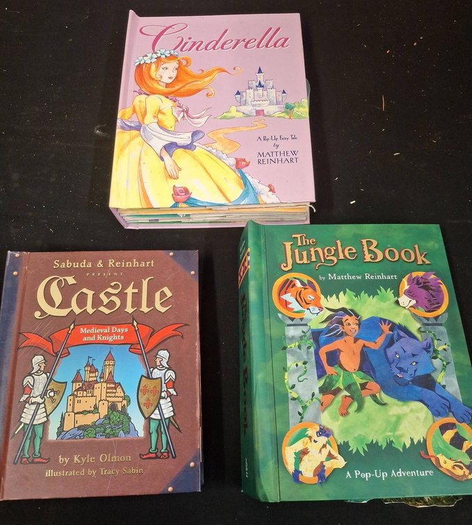 3 Pop-Up Books: Cinderella, Castle, Jungle Book