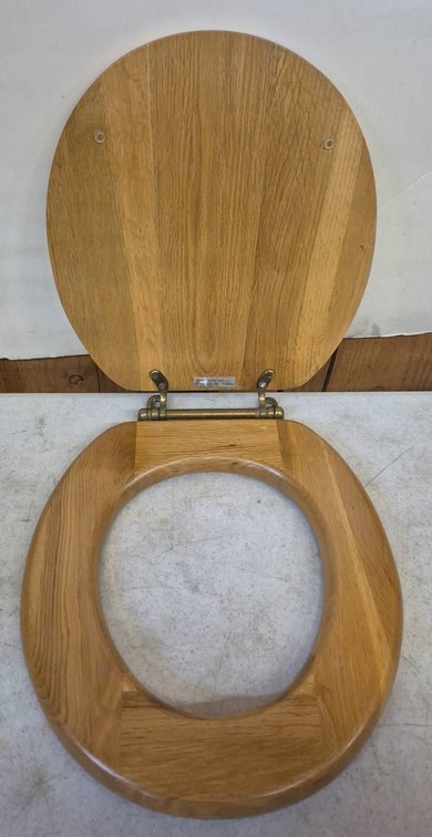Wood Toilet Seat with Brass Hinges 14x15 in