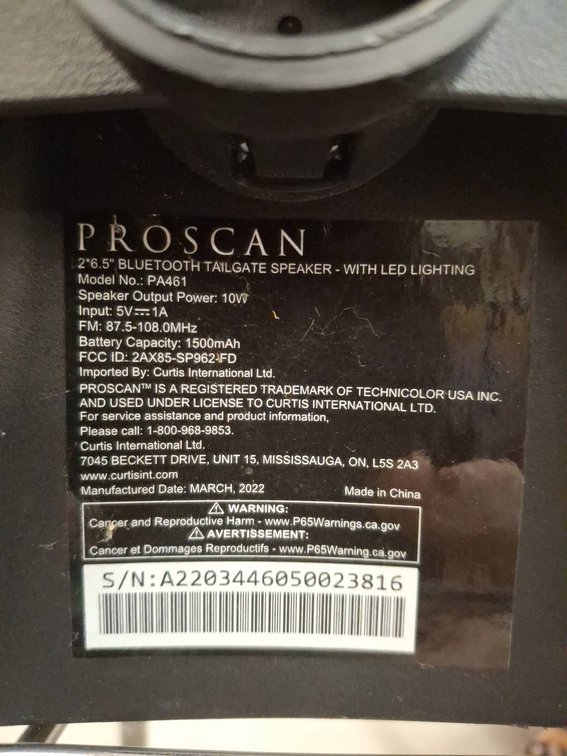 Proscan PA4601 Bluetooth Tailgate Speaker