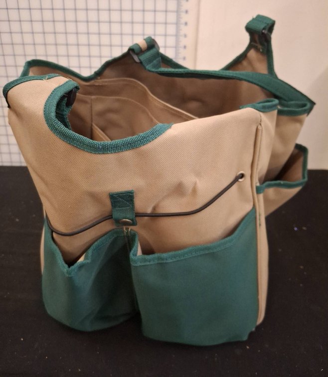 Tan and Green Multi-Pocket Garden Tote Bag