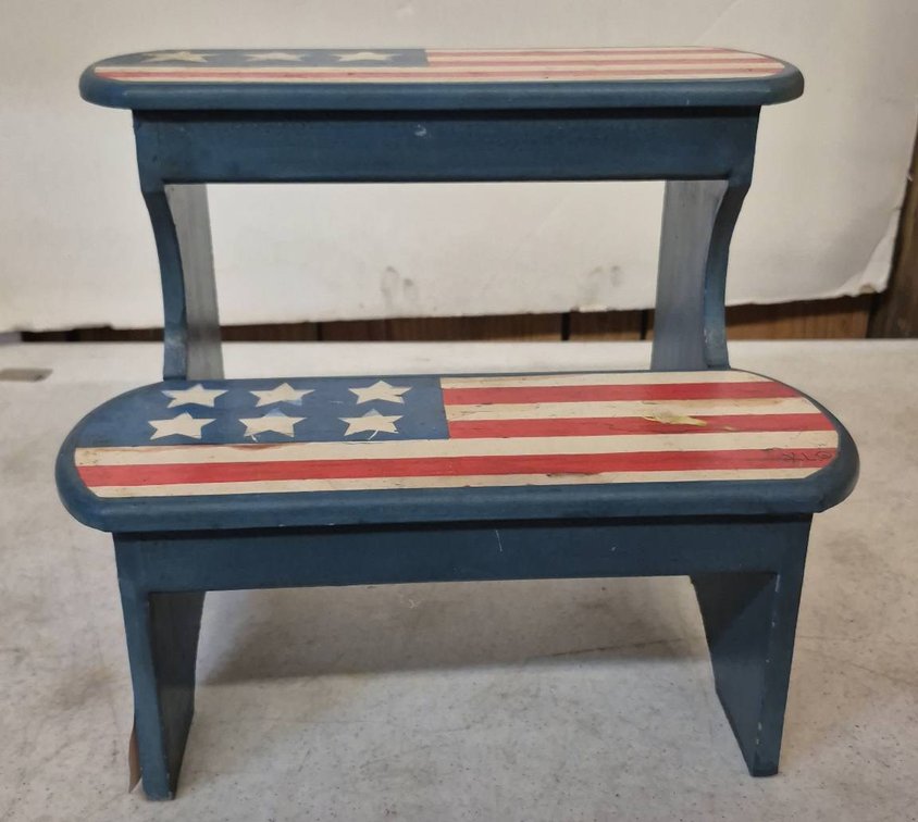 American Flag Painted Wooden Step Stool 7x12