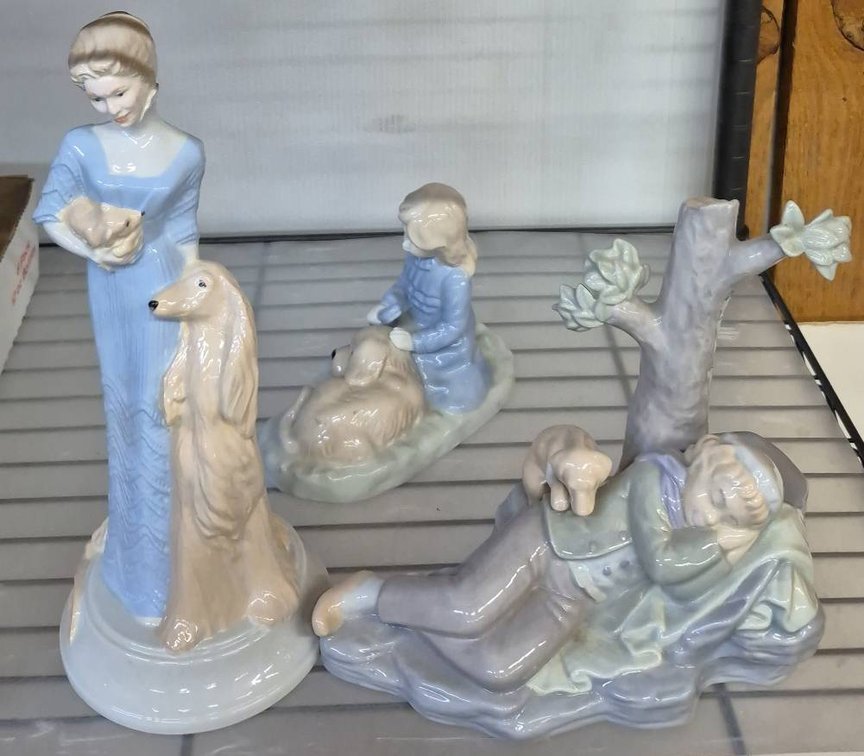 Porcelain Figurines Lot, Anita Marked, 3 Pieces